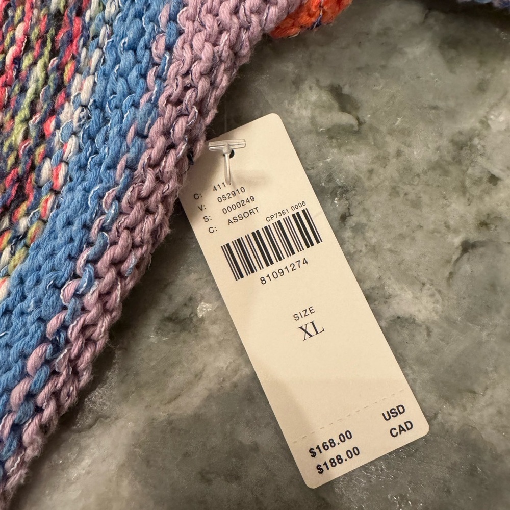 Pilcro Multicolor Striped Fringe V-Neck Cardigan - Green Blue Pink Orange Yellow - Picture 3 of 3